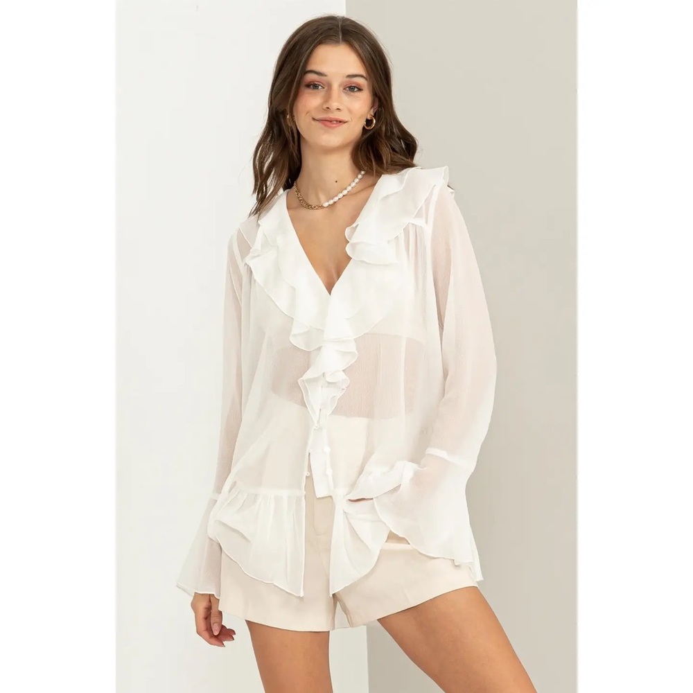 A68- white  Ruffled Sheer